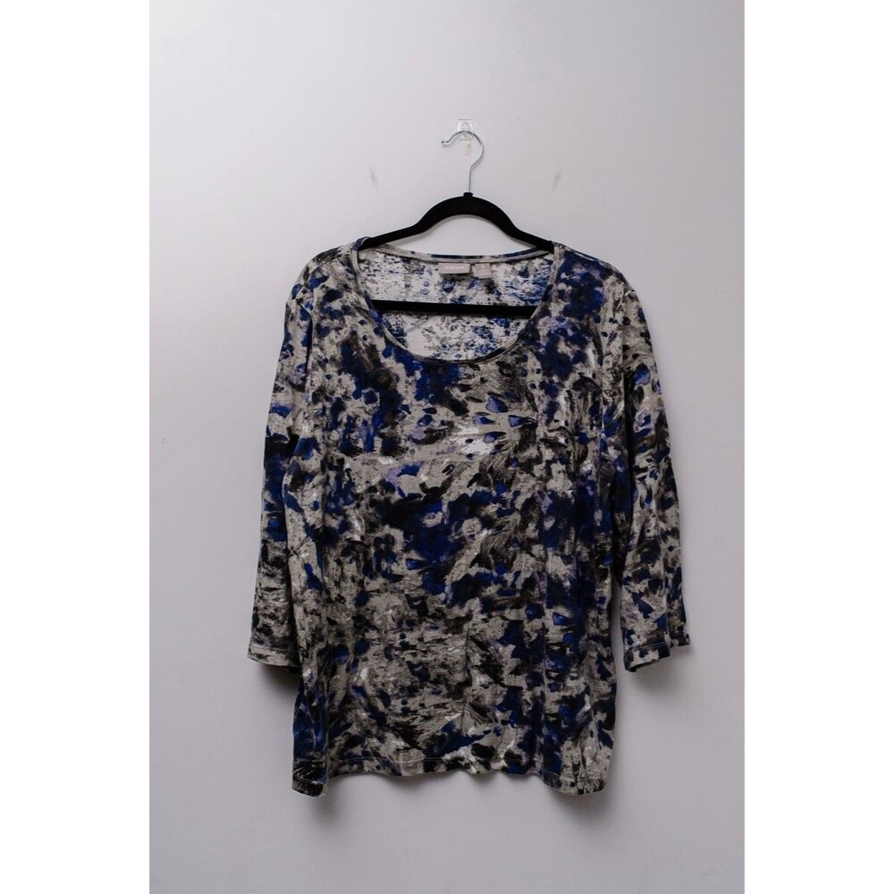 Chico's Top long sleeve shirt 3 Large blue gray abstract office career